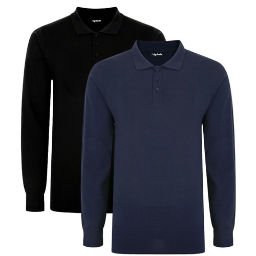 Bigdude Twin Pack Long Sleeve Polos Tall Black/Navy