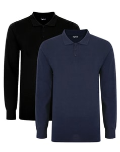 Bigdude Twin Pack Long Sleeve Polos Tall Black/Navy