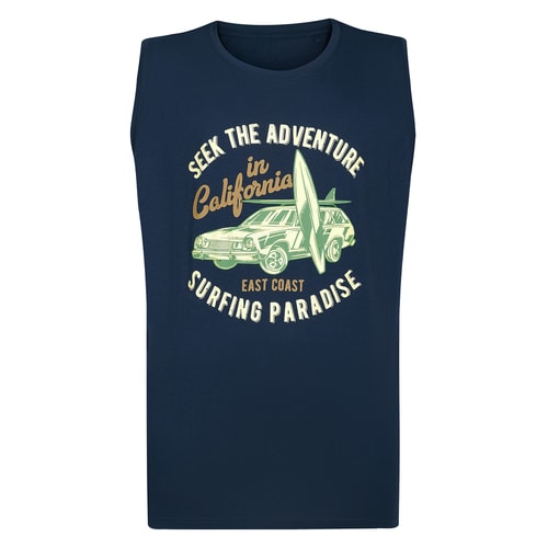 Bigdude Surfing Paradise Print Sleeveless T-Shirt Navy