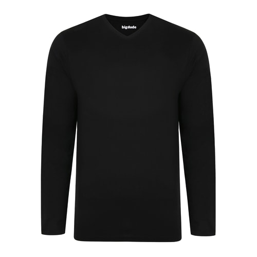 Bigdude Plain V-Neck Long Sleeve T-Shirt Black