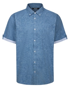 Bigdude Contrast Sleeve Button Down Collar Shirt Deep Blue