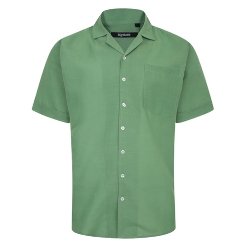 Bigdude Light Linen Touch Short Sleeve Shirt Green