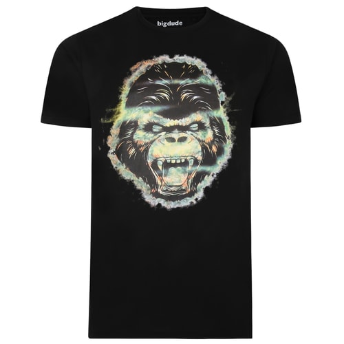 Bigdude Graphic Gorilla Print T-Shirt Black