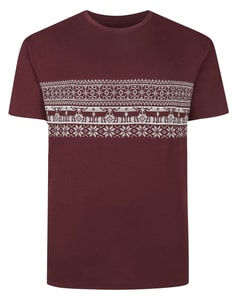 Bigdude Fair Isle Print T-Shirt Burgundy