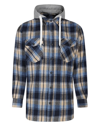 Bigdude Hooded Flannel Checked Shirt Navy
