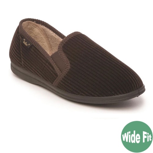 Dr Keller "Dr Cord" Twin Gusset Wide Fit Slipper Brown