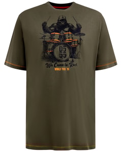 D555 Stockton Gorilla Drums Print T-Shirt Khaki