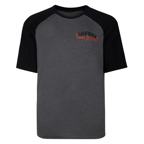 Bigdude California Raglan Crew Neck T-Shirt Charcoal Black