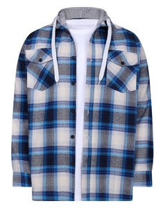 Bigdude Checked Hooded Flannel Shirt Bright Blue Tall