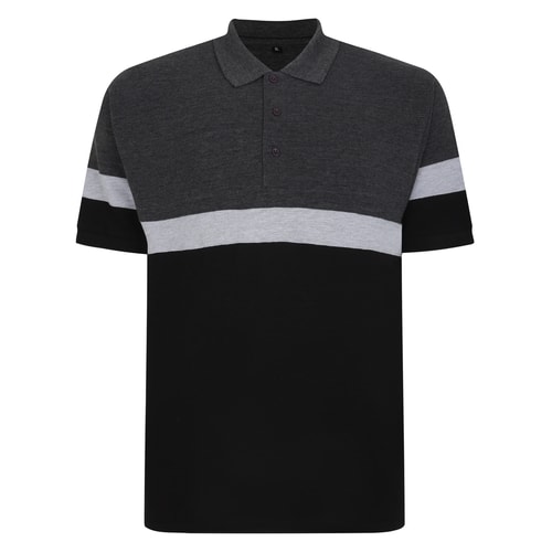 Bigdude Pique Colour Block Polo Shirt Charcoal Marl