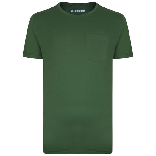 Bigdude Plain Crew Neck T-Shirt With Pocket Deep Green