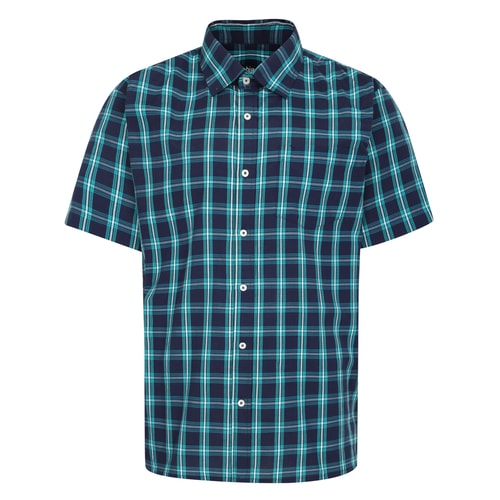 Bigdude Checked Poplin Short Sleeve Shirt Teal/Navy