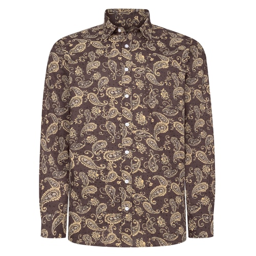 Bigdude Paisley Cotton Long Sleeve Shirt Brown Tall