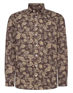 Bigdude Paisley Cotton Long Sleeve Shirt Brown Tall