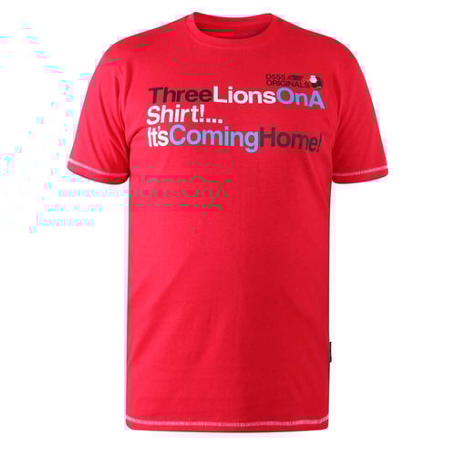 D555 Three Lions England Printed T-shirt Red