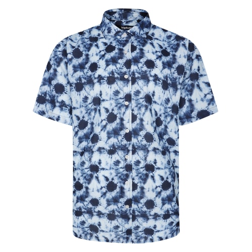 Bigdude Cut Away Collar Tie-Dye Effect Short Sleeve Shirt Indigo