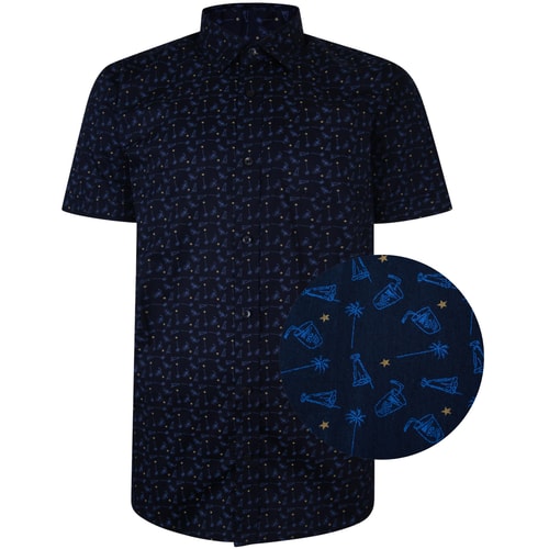 Bigdude Short Sleeve Cotton Woven Cocktails Shirt Navy