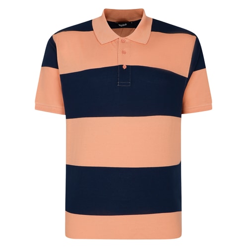 Bigdude Rugby Style Short Sleeve Polo Shirt Peach/Navy Tall