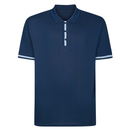 Bigdude Contrast Stripe Placket With Tipped Cuff Polo Shirt Navy