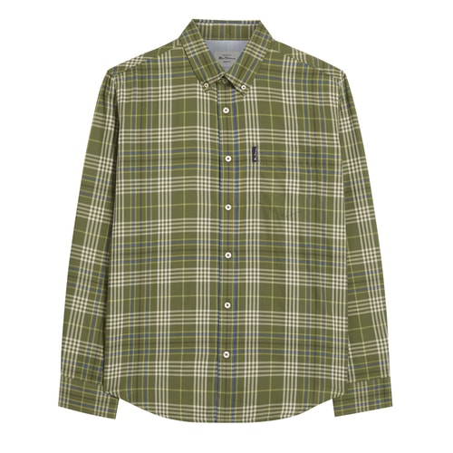 Ben Sherman Multi Check Long Sleeve Shirt Litchen Green 