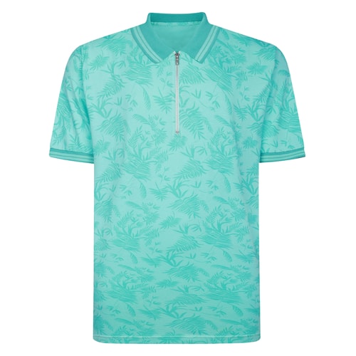 Bigdude Tropical Print Zip Polo Turquoise