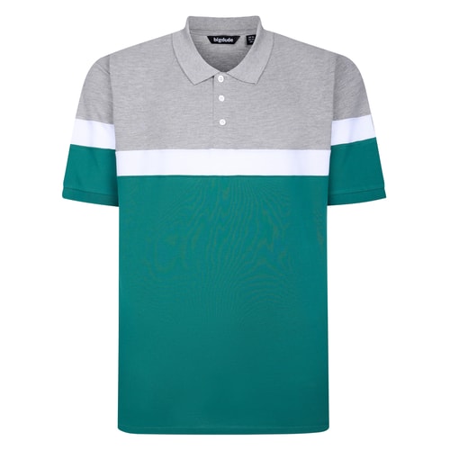Bigdude Pique Colour Block Polo Shirt Teal/Grey/White Tall