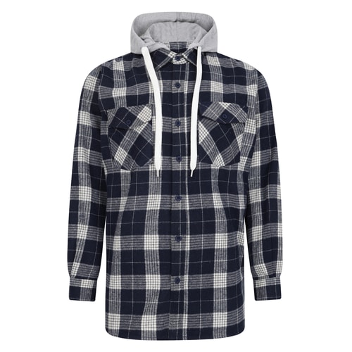 Bigdude Hooded Flannel Checked Shirt Navy/White