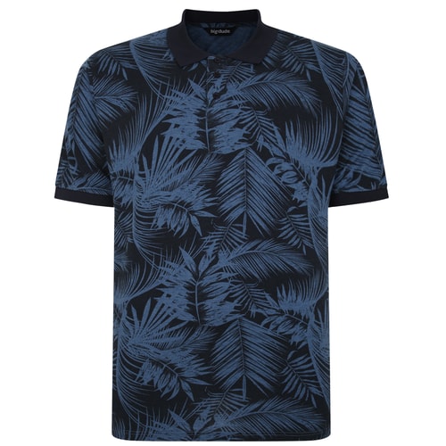 Bigdude Floral Print Polo Shirt Navy Tall