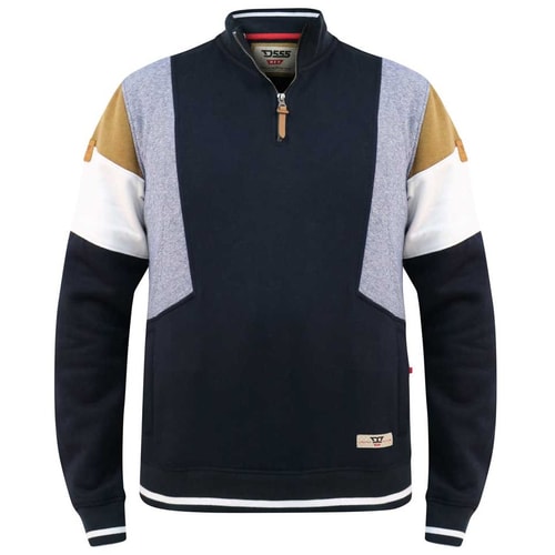 D555 Kennington Cut And Sew Half Zip Sweatshirt Navy