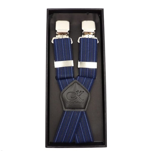 Knightsbridge Extra Long and Strong Wide Clip Braces Navy Stripe