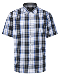 Bigdude Open Collar Checked Short Sleeve Poplin Shirt Deep Blue Tall