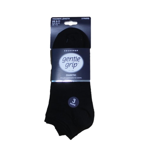 Gentle Grip 3 Pack Diabetic Trainer Socks Black