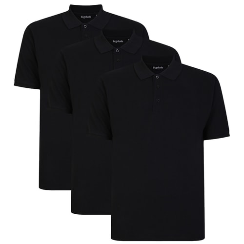 Bigdude 3 Pack Plain Polo Shirts Black