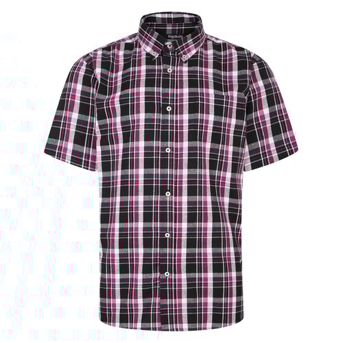 Bigdude Button Down Short Sleeve Check Shirt Purple