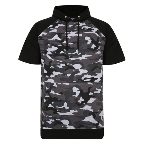Bigdude Short Sleeve Camo Hoody Black Tall