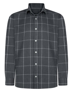 Bigdude Cut Away Collar Checked Flannel Shirt Charcoal Tall