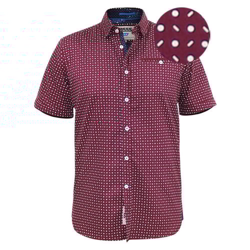 D555 Hillcrest Micro Print Short Sleeve Shirt Burgundy 