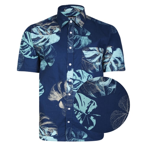 Bigdude Leaf Print Short Sleeve Shirt Navy