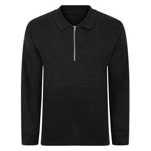 Bigdude Smart Single Jersey Long Sleeve Polo With Zip Charcoal