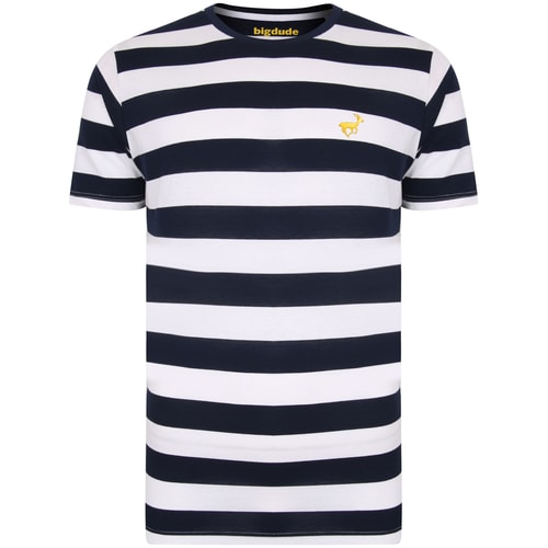 Bigdude Logo Striped T-Shirt Navy/White
