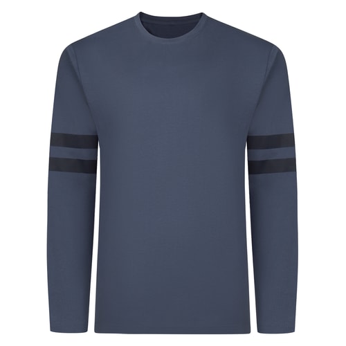 Bigdude Long Sleeve T-Shirt With Dual Arm Stripe Dusty Blue Tall