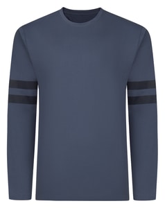 Bigdude Long Sleeve T-Shirt With Dual Arm Stripe Dusty Blue Tall