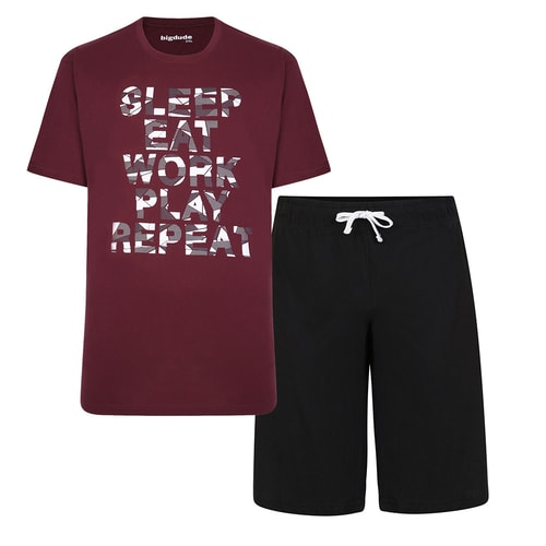 Bigdude Printed Pyjama Set Burgundy/Black