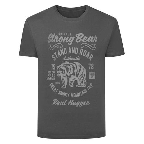 Bigdude Grizzly Bear Print T-Shirt Charcoal
