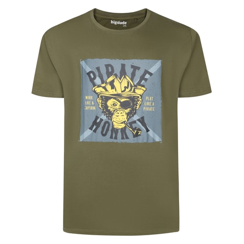 Bigdude Pirate Monkey Print T-Shirt Khaki Tall