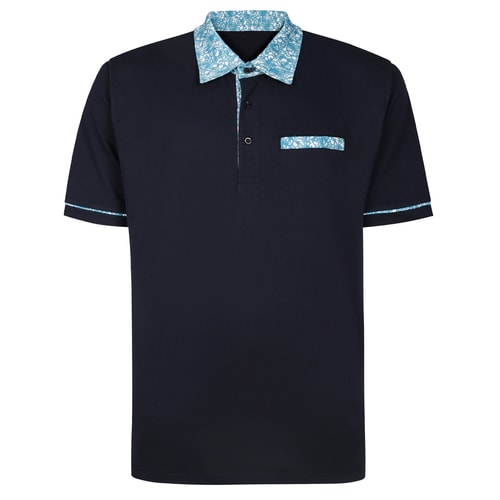 Bigdude Printed Contrast Collar Single Jersey Polo Navy