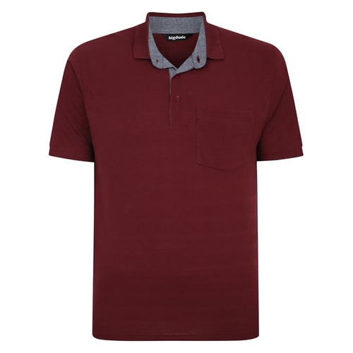 Bigdude Striped Textured Polo Shirt Burgundy Tall