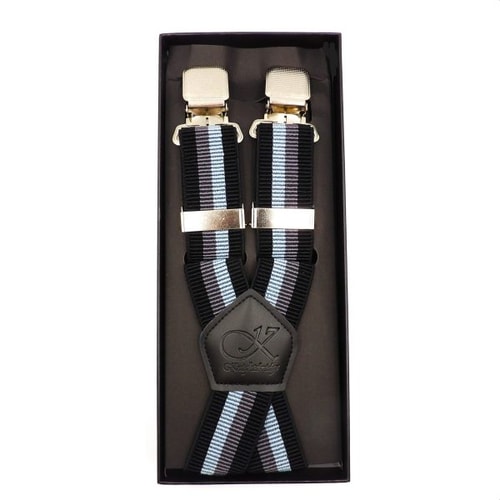 Knightsbridge Extra Long and Strong Wide Clip Braces Grey Navy Stripe