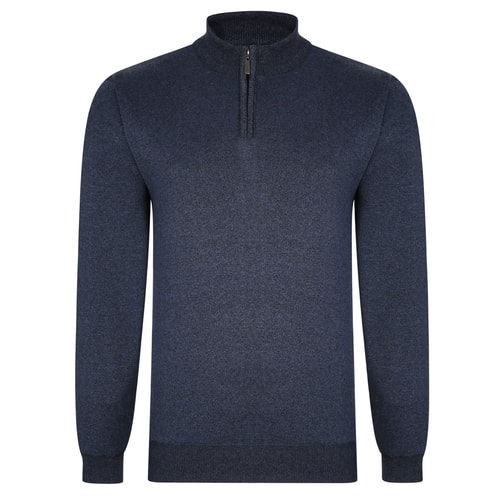 Bigdude Zip Neck Knitted Pullover Navy Marl