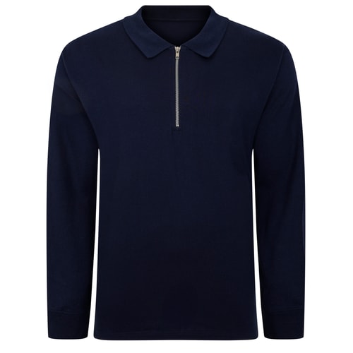Bigdude Smart Single Jersey Long Sleeve Polo With Zip Navy